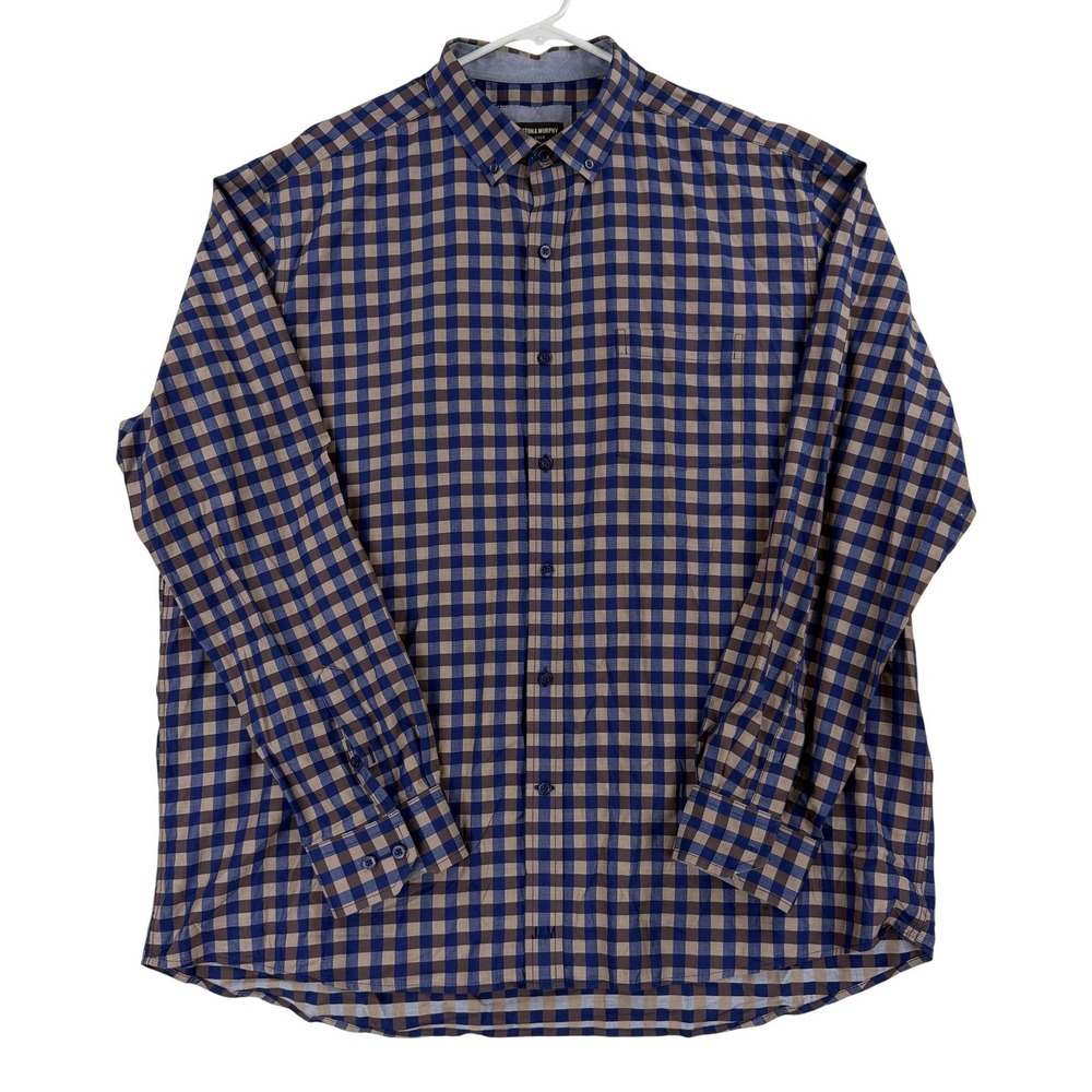 Johnston & Murphy Shirt Mens‎ XXL Blue Check Long Sleeve Button Front Casual